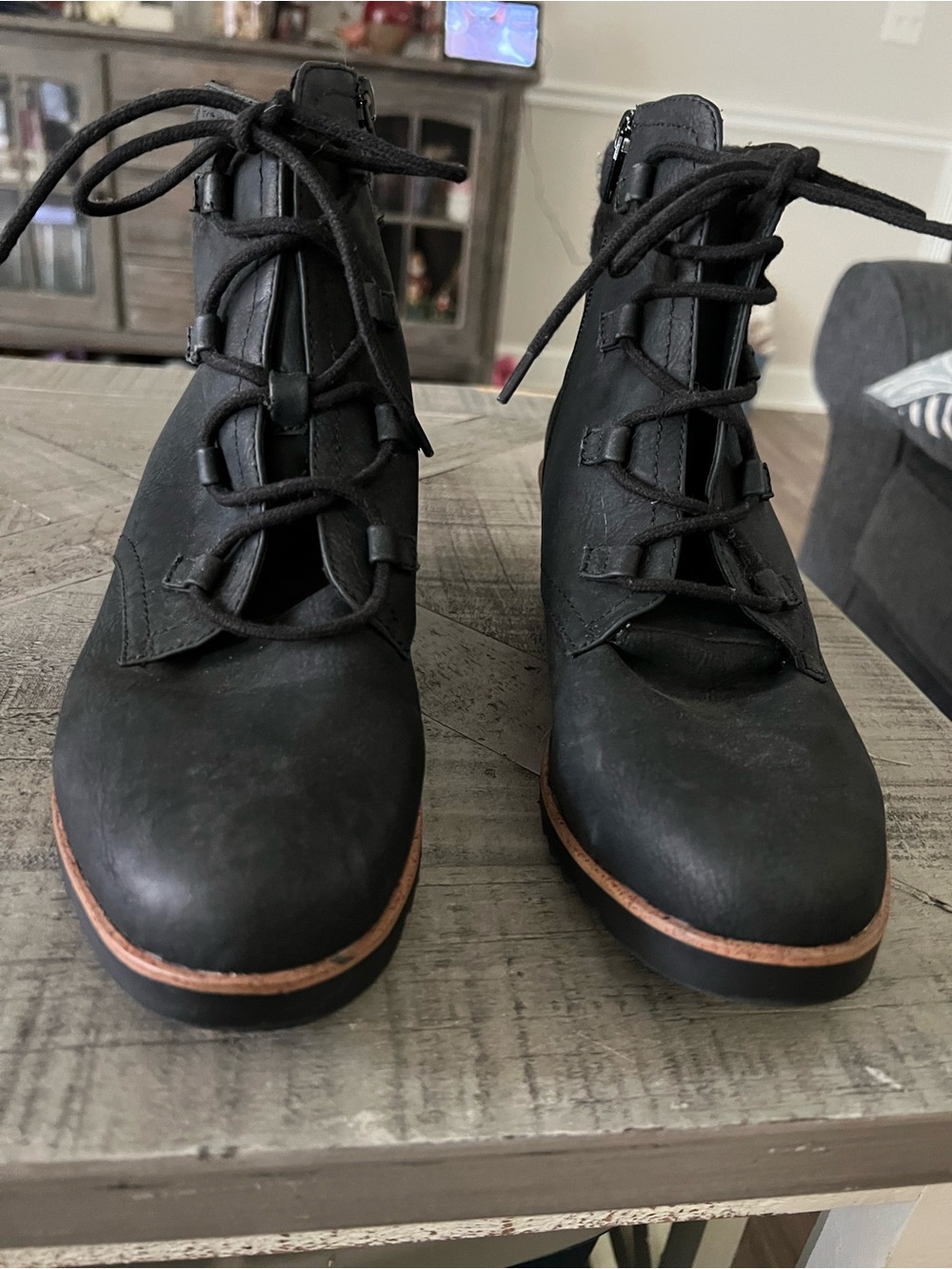 Life Stride Black Lace-Up Ankle Booties size 10. Wedge heels. Comfort